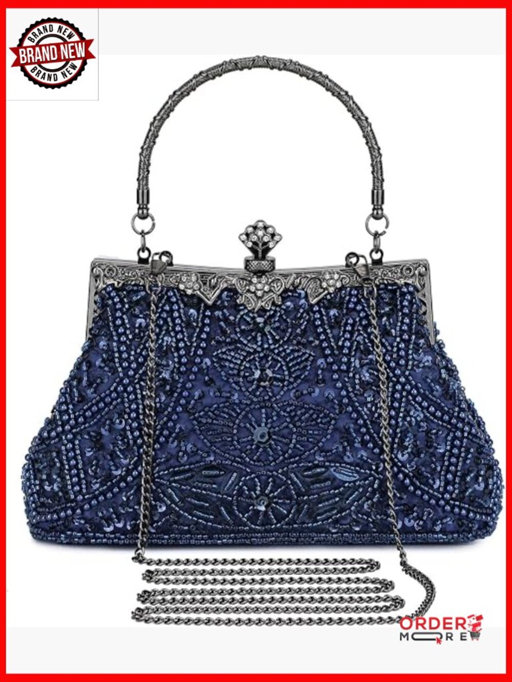 Beaded Evening Clutch with Chain - Formal Wedding Purse, Flapper Style
